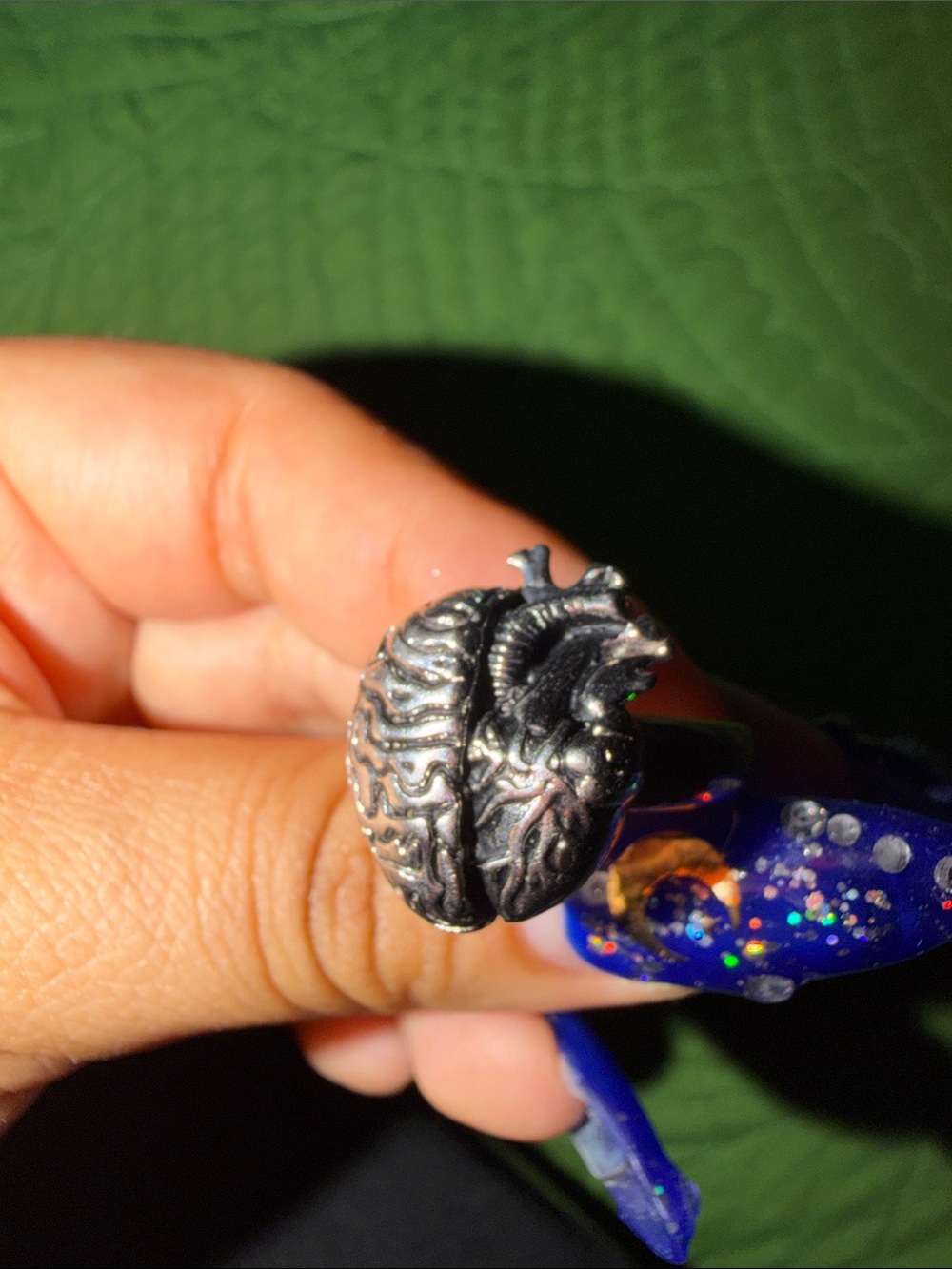Sterling Silver Anatomical Heart & Brain Statement Ring - Silver